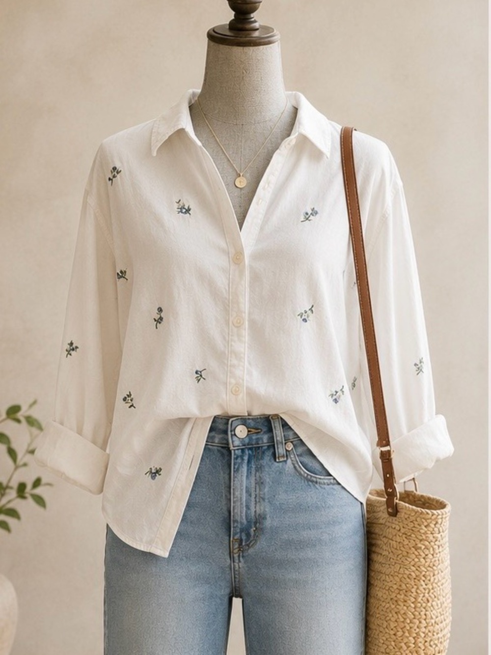Victoria Jones Woman Floral Embroidered Button Up S 3X Basic Soft Girl Lagenlook